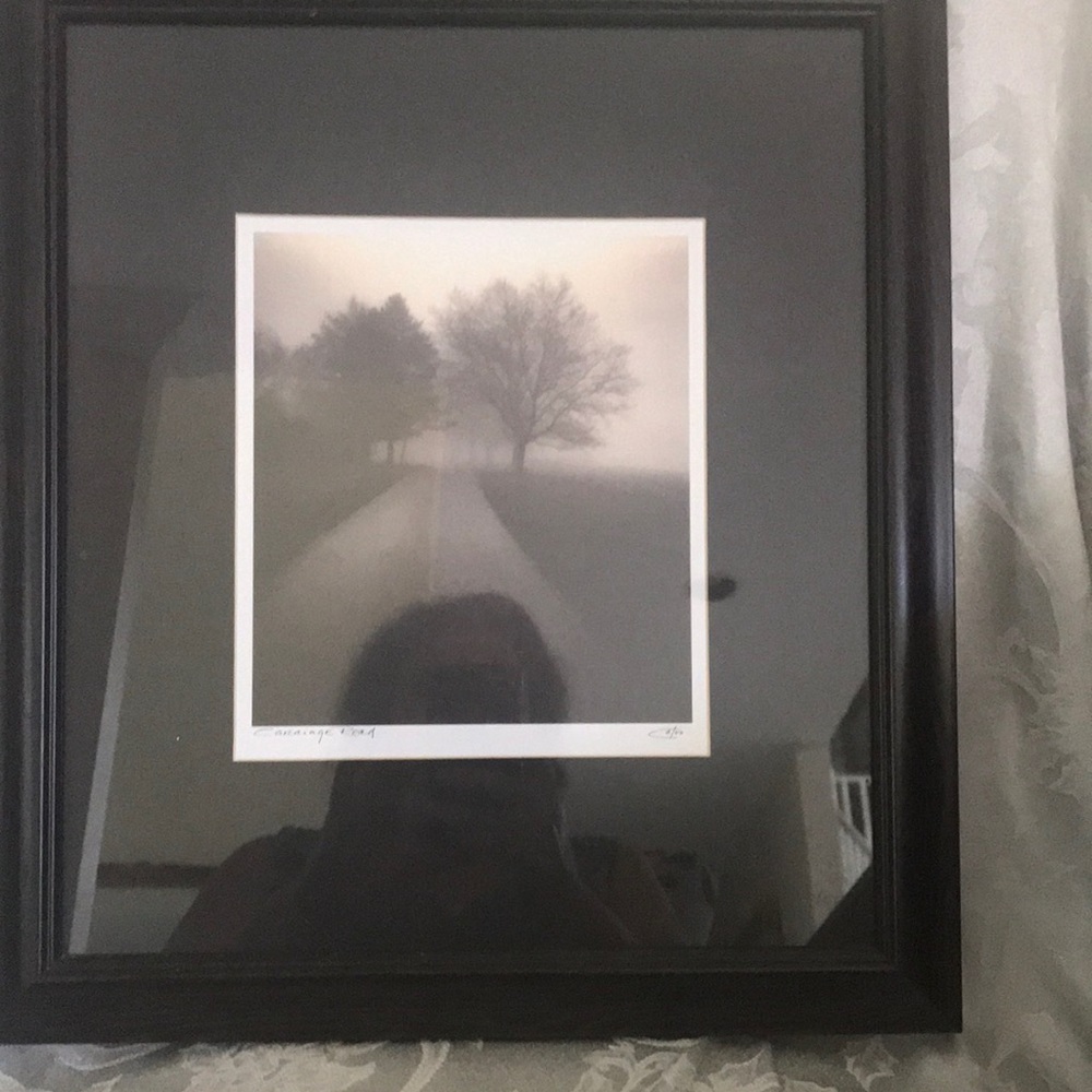 Country road print black and white framed